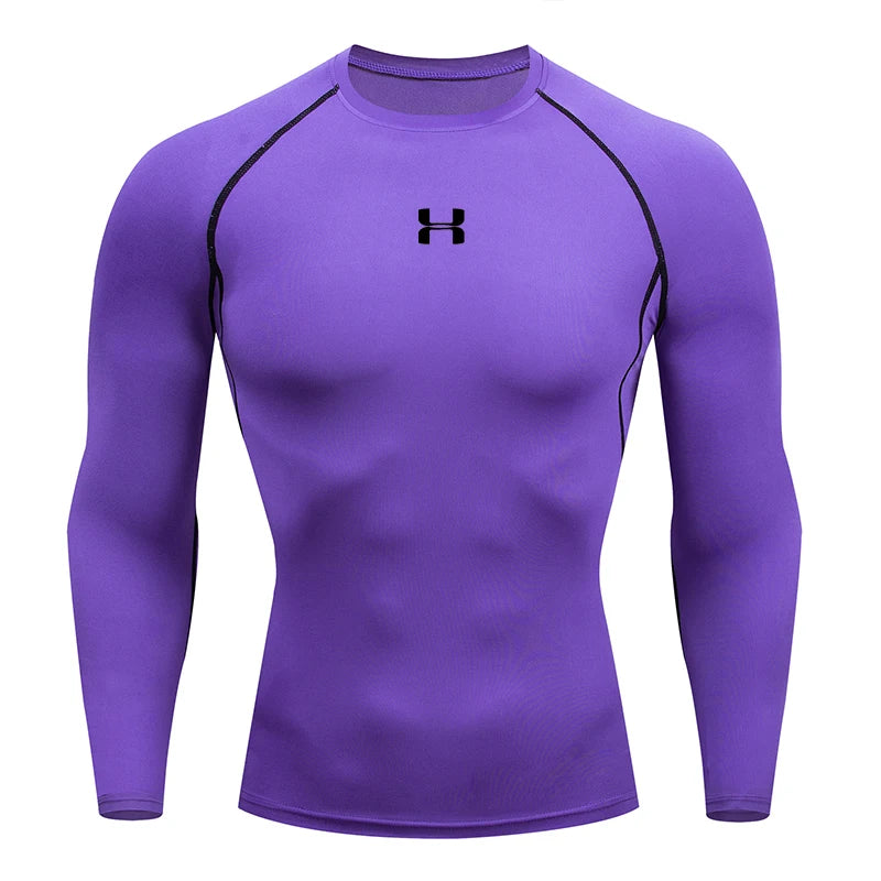 Camisa de Compressão Masculina para Corrida – T-shirt de Manga Longa, Ideal para Academia e Treinos, Suéter de Corrida, Roupa Esportiva Masculina, Camisa Atlética para Jogging