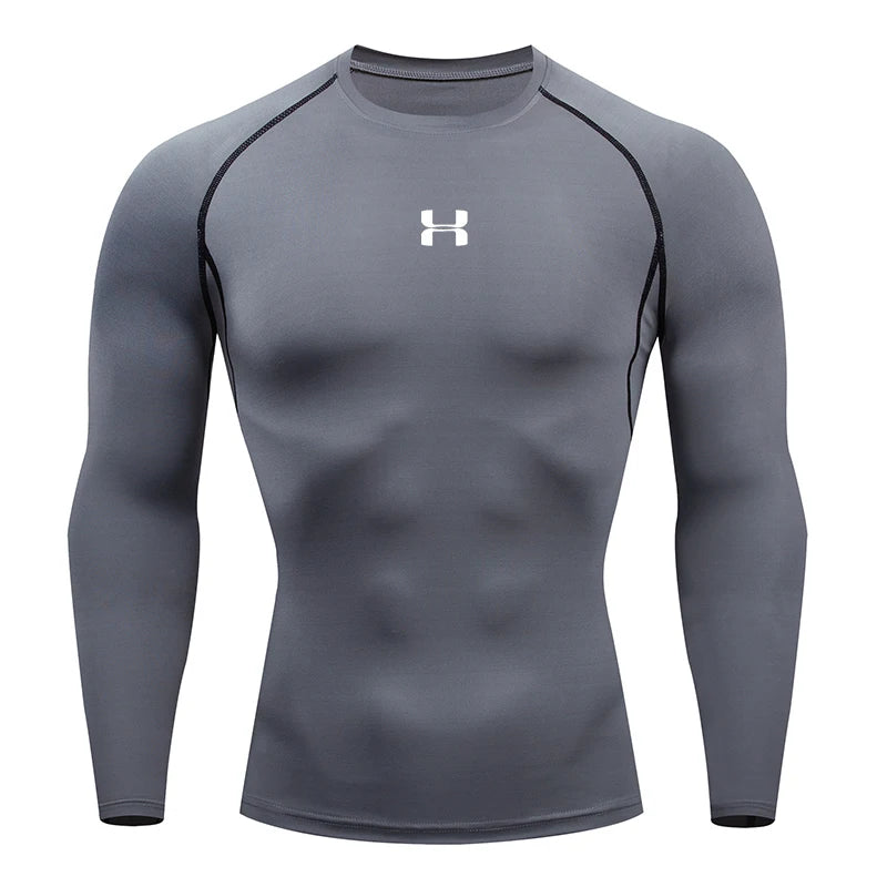 Camisa de Compressão Masculina para Corrida – T-shirt de Manga Longa, Ideal para Academia e Treinos, Suéter de Corrida, Roupa Esportiva Masculina, Camisa Atlética para Jogging