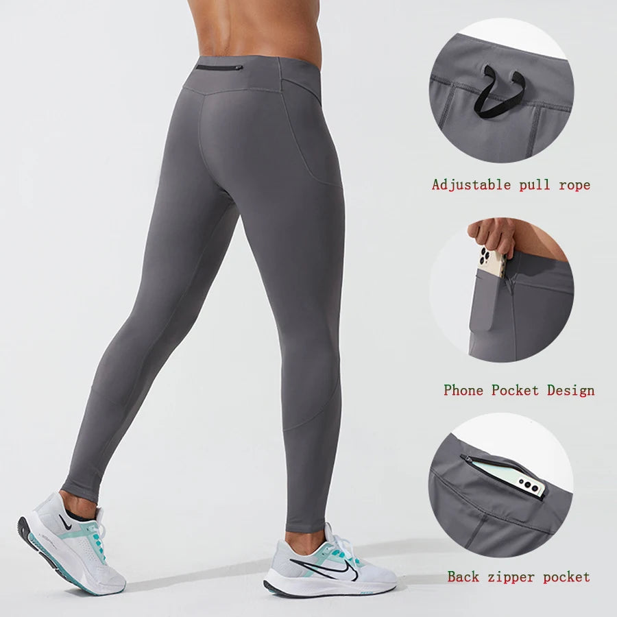 Calças de Compressão Masculinas Dry Fit para Corrida – Leggings de Academia com Bolso para Celular, Calças de Treinamento, Roupas Esportivas para Fitness