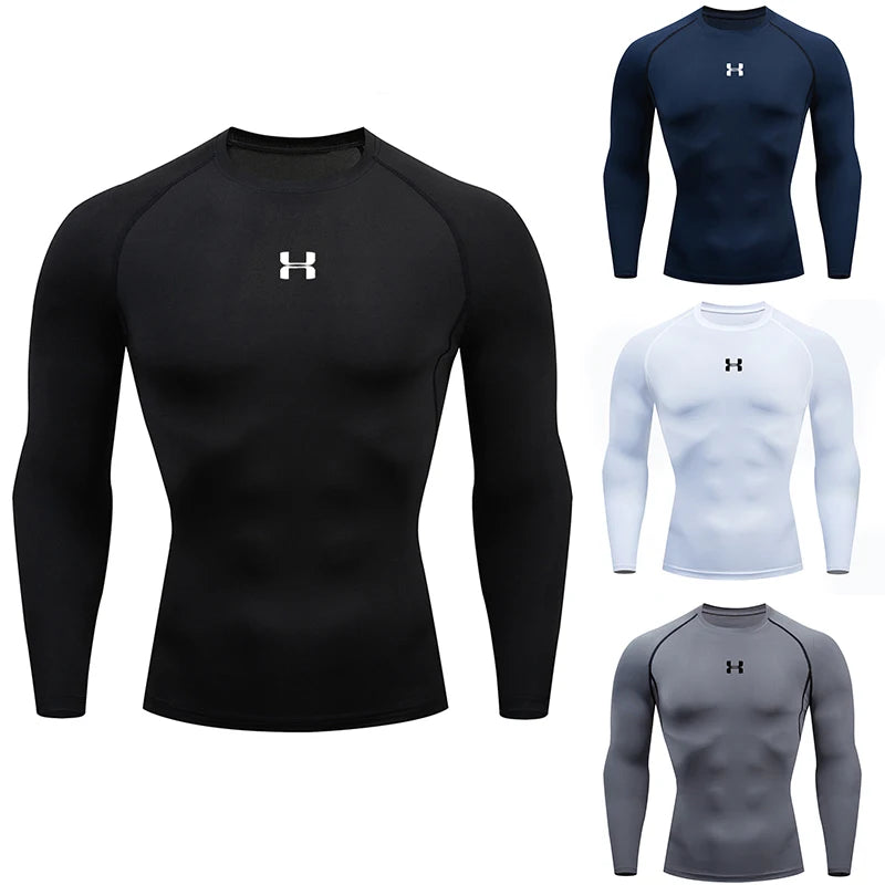 Camisa de Compressão Masculina para Corrida – T-shirt de Manga Longa, Ideal para Academia e Treinos, Suéter de Corrida, Roupa Esportiva Masculina, Camisa Atlética para Jogging