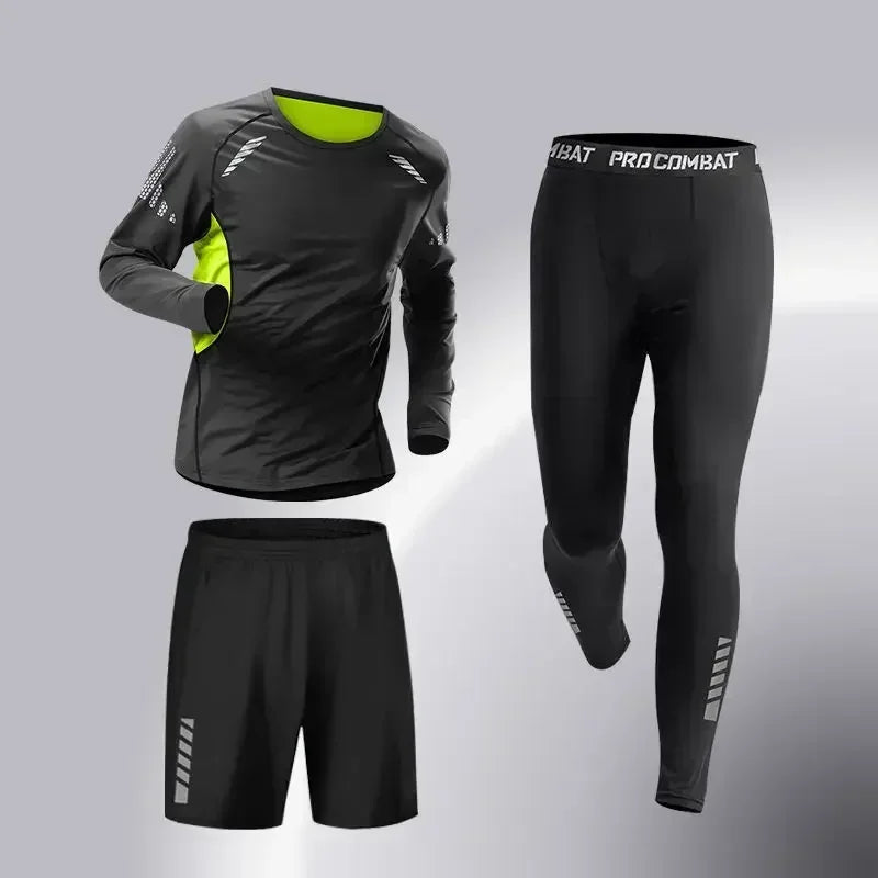 Conjunto Esportivo Masculino 3-5 Peças para Corrida - Roupas de Treinamento, Compressão e Legging Secagem Rápida