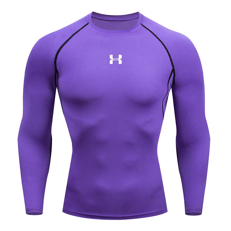 Camisa de Compressão Masculina para Corrida – T-shirt de Manga Longa, Ideal para Academia e Treinos, Suéter de Corrida, Roupa Esportiva Masculina, Camisa Atlética para Jogging