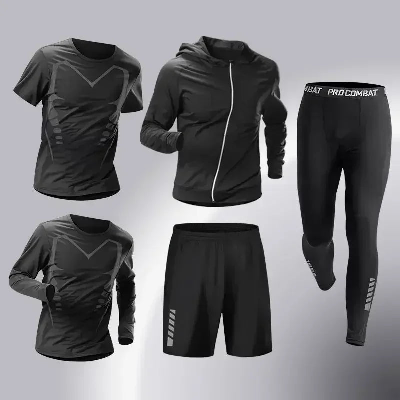 Conjunto Esportivo Masculino 3-5 Peças para Corrida - Roupas de Treinamento, Compressão e Legging Secagem Rápida