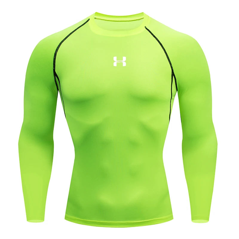 Camisa de Compressão Masculina para Corrida – T-shirt de Manga Longa, Ideal para Academia e Treinos, Suéter de Corrida, Roupa Esportiva Masculina, Camisa Atlética para Jogging