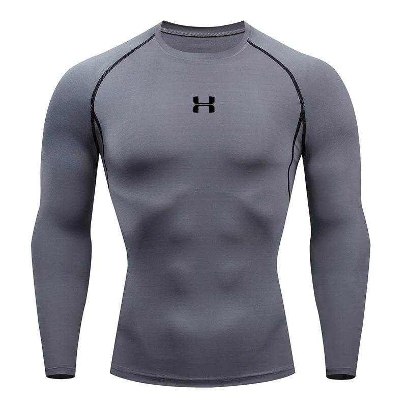 Camisa de Compressão Masculina para Corrida – T-shirt de Manga Longa, Ideal para Academia e Treinos, Suéter de Corrida, Roupa Esportiva Masculina, Camisa Atlética para Jogging