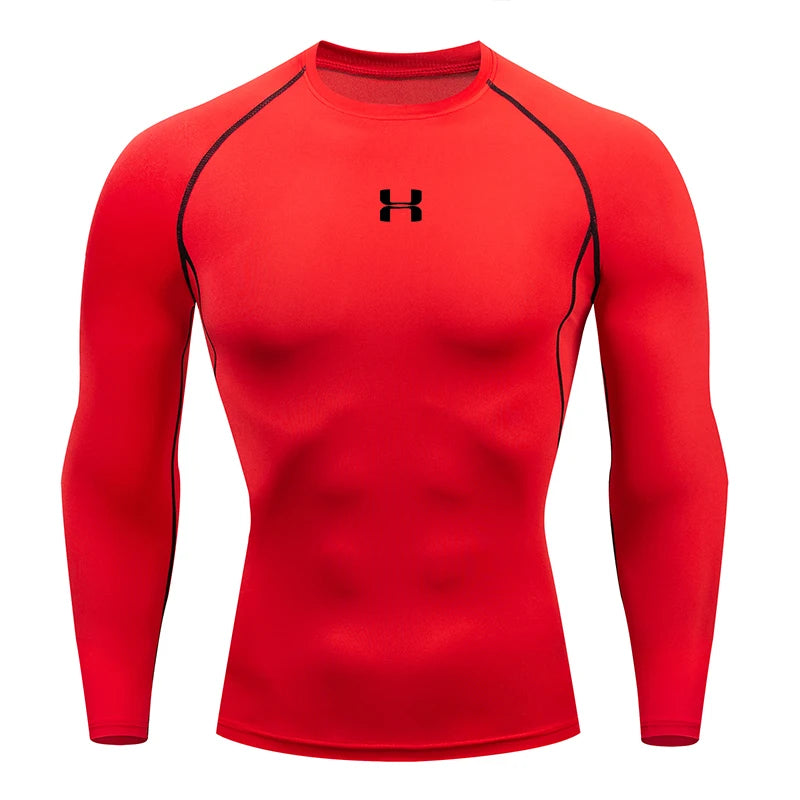 Camisa de Compressão Masculina para Corrida – T-shirt de Manga Longa, Ideal para Academia e Treinos, Suéter de Corrida, Roupa Esportiva Masculina, Camisa Atlética para Jogging