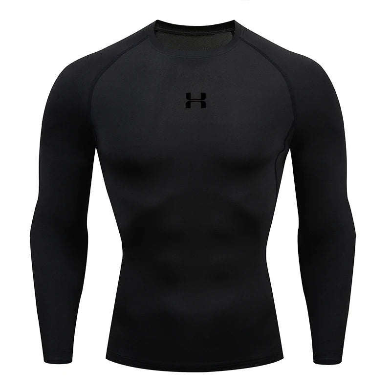 Camisa de Compressão Masculina para Corrida – T-shirt de Manga Longa, Ideal para Academia e Treinos, Suéter de Corrida, Roupa Esportiva Masculina, Camisa Atlética para Jogging