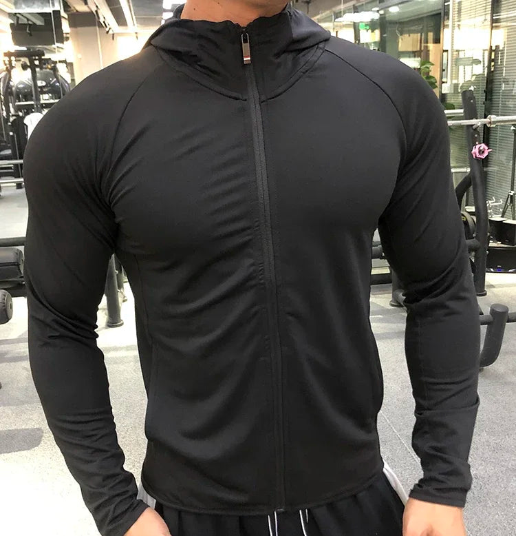 Jaqueta de Esporte Masculina com Capô e Zíper - Camiseta de Inverno e Outono para Corrida, Fitness e Academia, Roupas Esportivas 2025