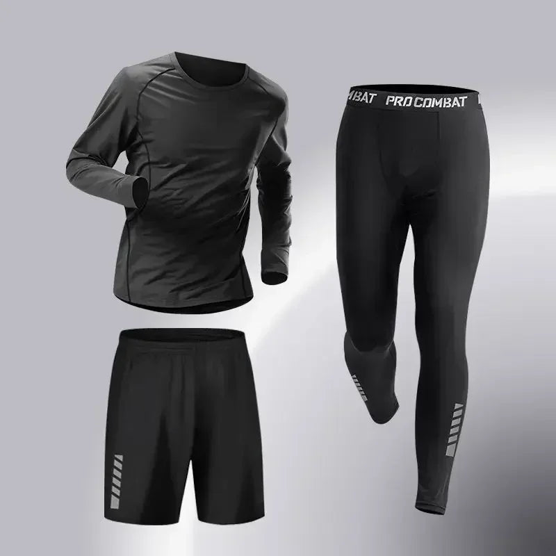 Conjunto Esportivo Masculino 3-5 Peças para Corrida - Roupas de Treinamento, Compressão e Legging Secagem Rápida
