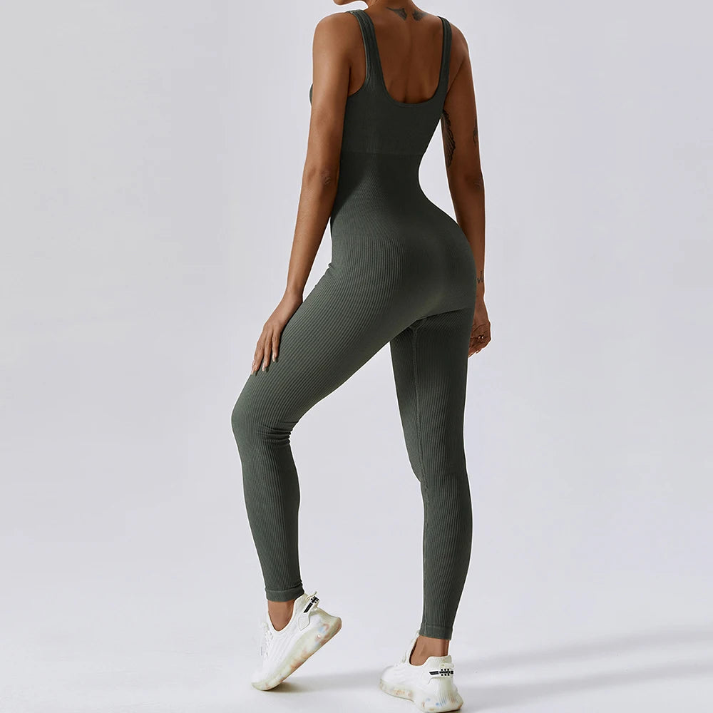 Macacão Fitness Seamless de Primavera - Yoga, Dança, Compressão Abdominal, Treino e Esportes