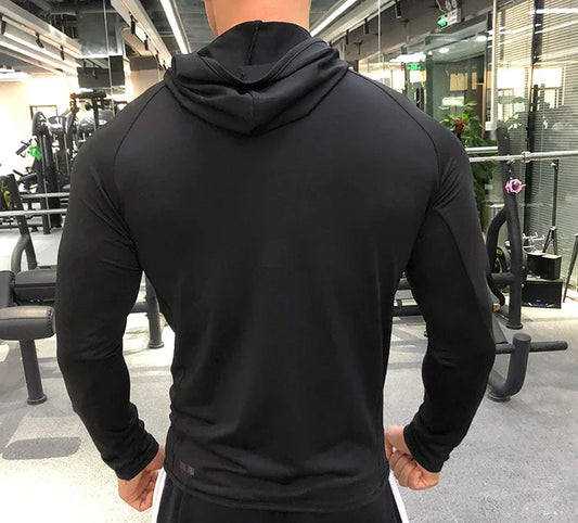 Jaqueta de Esporte Masculina com Capô e Zíper - Camiseta de Inverno e Outono para Corrida, Fitness e Academia, Roupas Esportivas 2025