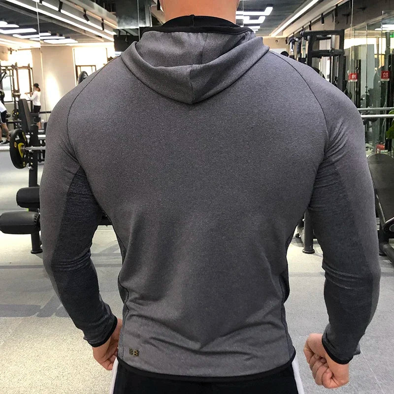 Jaqueta de Esporte Masculina com Capô e Zíper - Camiseta de Inverno e Outono para Corrida, Fitness e Academia, Roupas Esportivas 2025