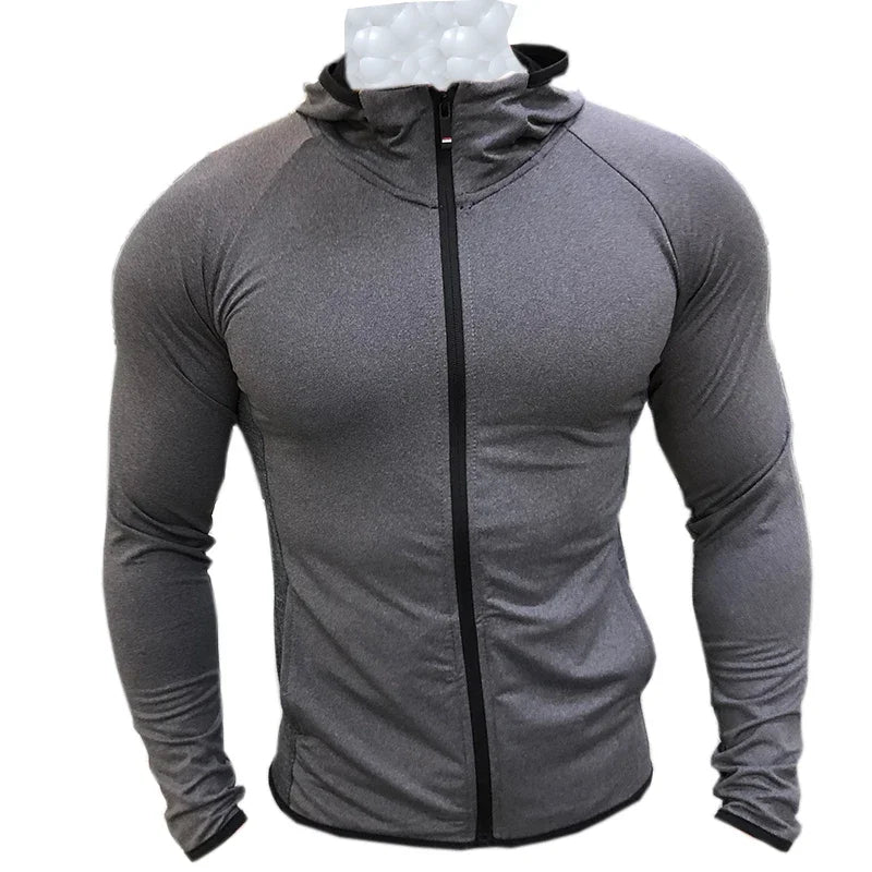 Jaqueta de Esporte Masculina com Capô e Zíper - Camiseta de Inverno e Outono para Corrida, Fitness e Academia, Roupas Esportivas 2025