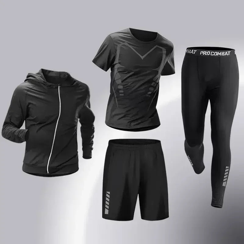 Conjunto Esportivo Masculino 3-5 Peças para Corrida - Roupas de Treinamento, Compressão e Legging Secagem Rápida