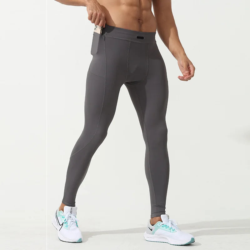 Calças de Compressão Masculinas Dry Fit para Corrida – Leggings de Academia com Bolso para Celular, Calças de Treinamento, Roupas Esportivas para Fitness