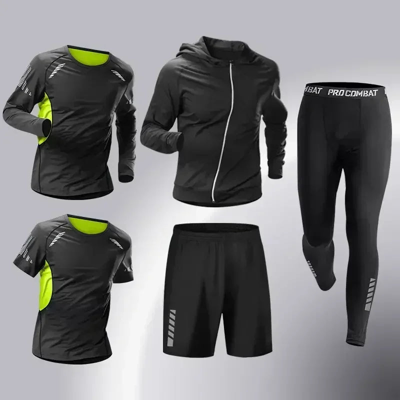 Conjunto Esportivo Masculino 3-5 Peças para Corrida - Roupas de Treinamento, Compressão e Legging Secagem Rápida