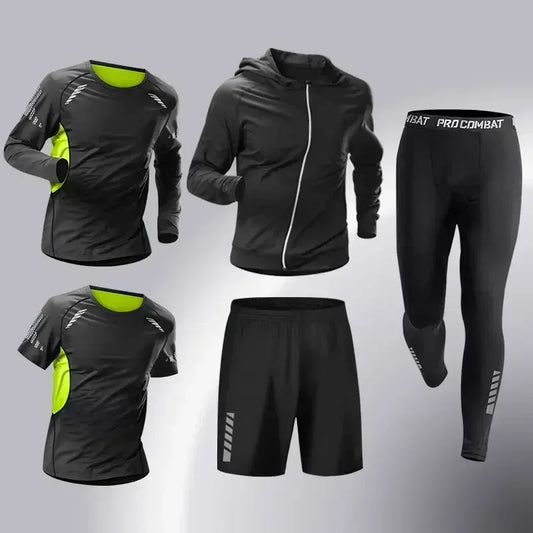 Conjunto Esportivo Masculino 3-5 Peças para Corrida - Roupas de Treinamento, Compressão e Legging Secagem Rápida