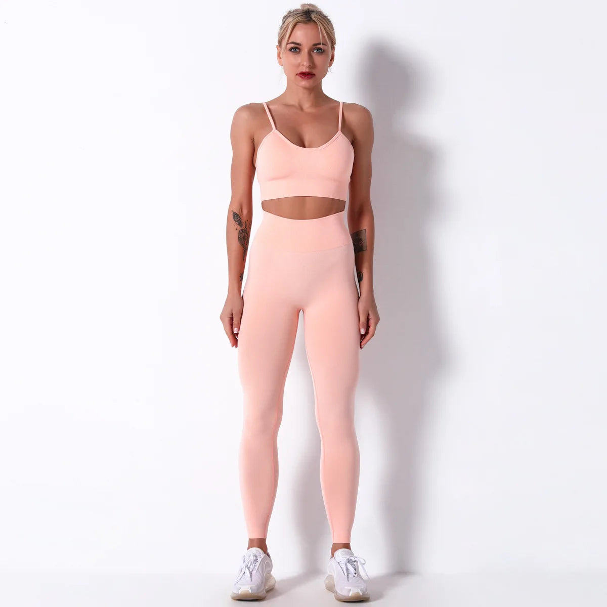 Conjunto de Yoga Feminino – Conjunto Esportivo Sexy Sem Costura para Mulheres, Roupas de Academia, Leggings Fitness, Traje de Corrida e Treinamento