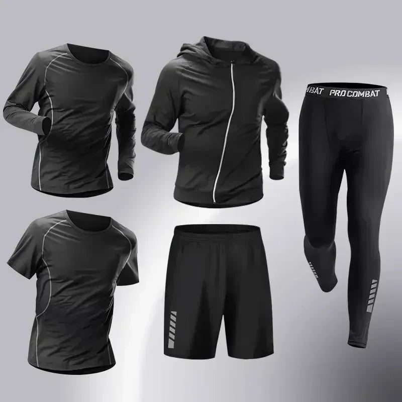 Conjunto Esportivo Masculino 3-5 Peças para Corrida - Roupas de Treinamento, Compressão e Legging Secagem Rápida
