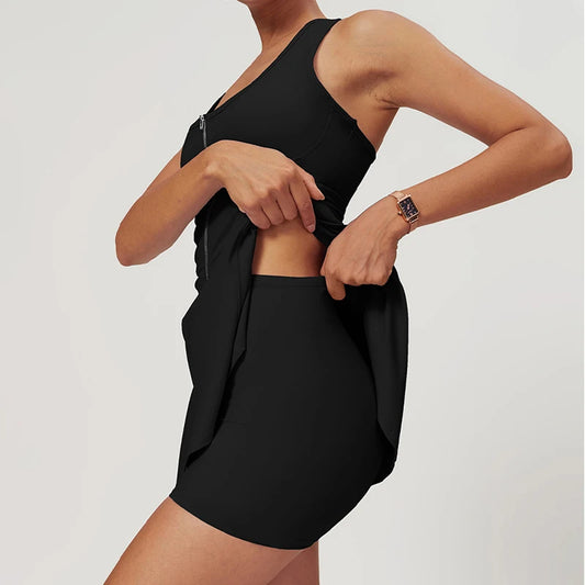 Conjunto Esportivo Feminino – Conjunto de Yoga, Saia Shorts, Traje Esportivo para Academia, Fitness, Tênis e Golfe, 2 Peças