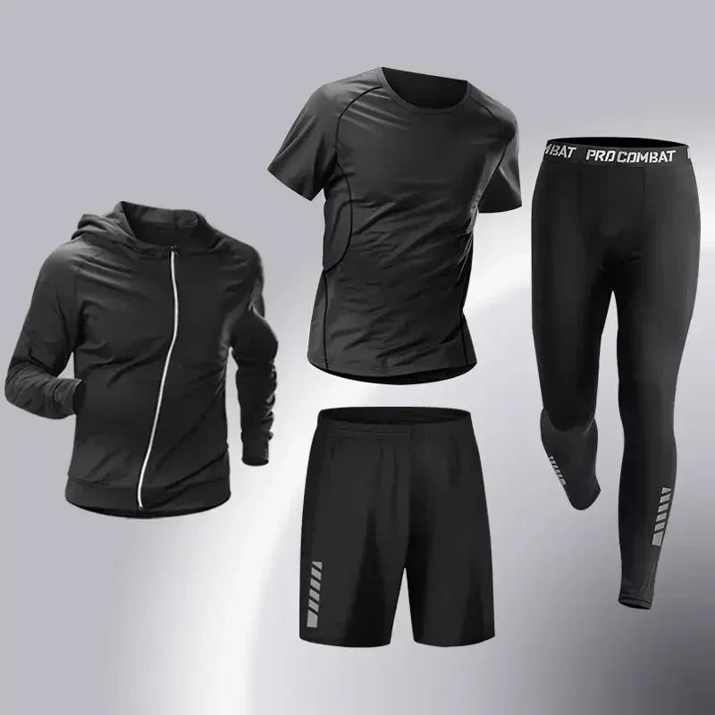Conjunto Esportivo Masculino 3-5 Peças para Corrida - Roupas de Treinamento, Compressão e Legging Secagem Rápida