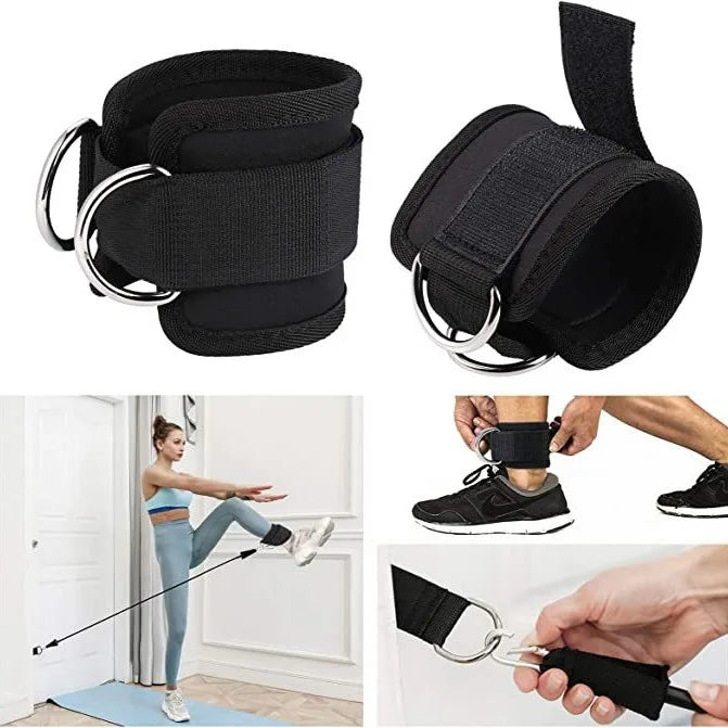 Tornozeleira de Treino Ajustável - Strap com D-Ring, Suporte para Pernas, Exercícios de Força, Polia, Segurança para Academia e Abdução