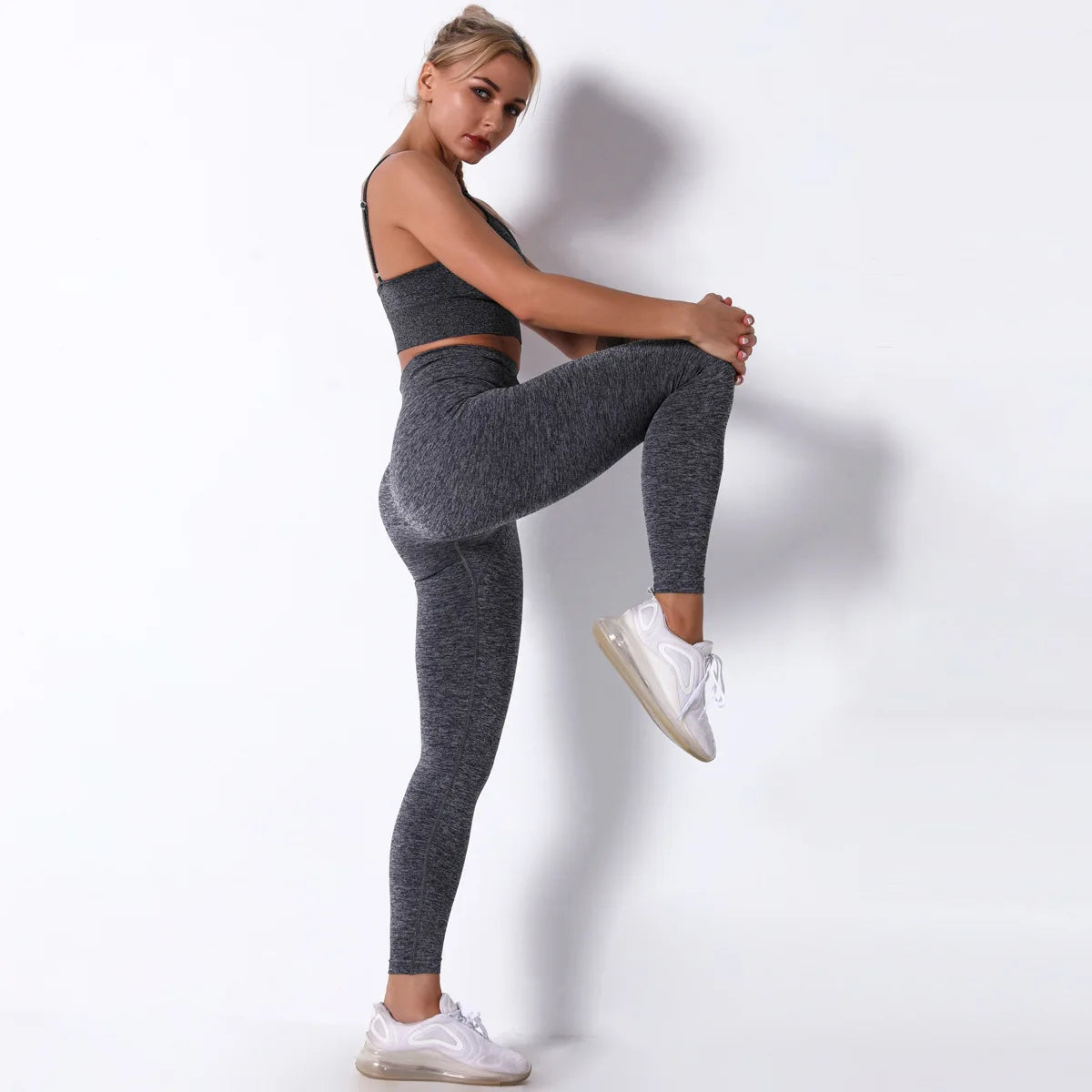 Conjunto de Yoga Feminino – Conjunto Esportivo Sexy Sem Costura para Mulheres, Roupas de Academia, Leggings Fitness, Traje de Corrida e Treinamento