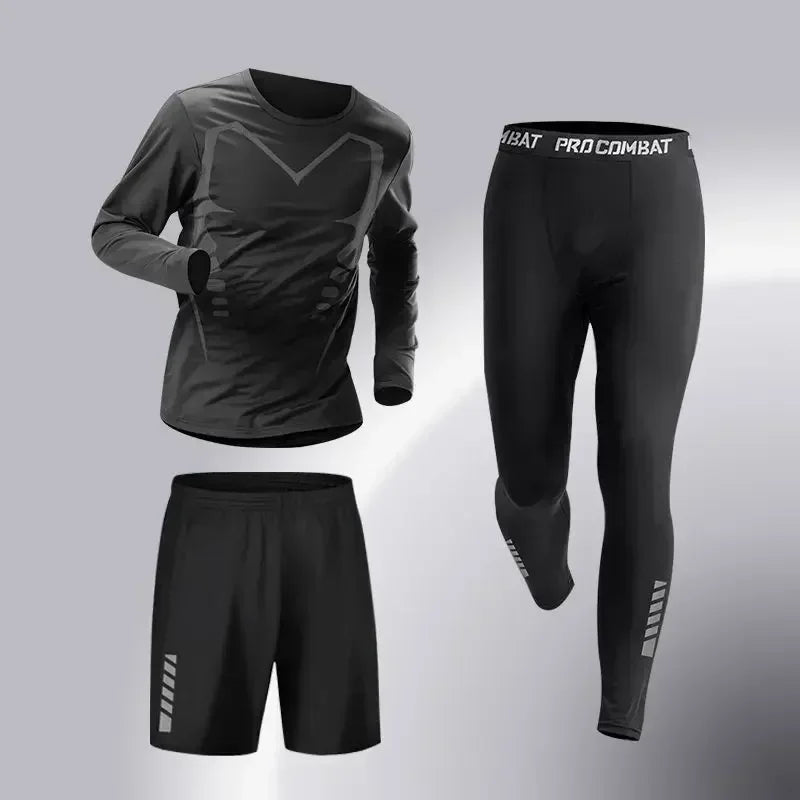 Conjunto Esportivo Masculino 3-5 Peças para Corrida - Roupas de Treinamento, Compressão e Legging Secagem Rápida