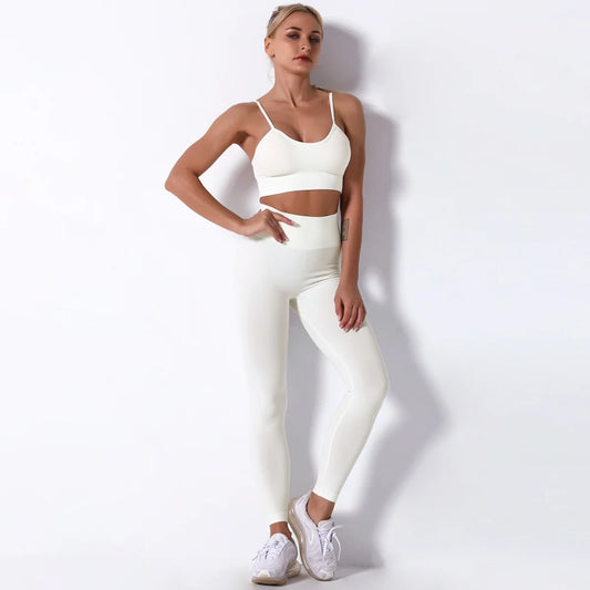 Conjunto de Yoga Feminino – Conjunto Esportivo Sexy Sem Costura para Mulheres, Roupas de Academia, Leggings Fitness, Traje de Corrida e Treinamento