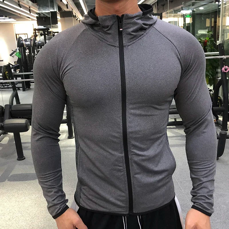 Jaqueta de Esporte Masculina com Capô e Zíper - Camiseta de Inverno e Outono para Corrida, Fitness e Academia, Roupas Esportivas 2025