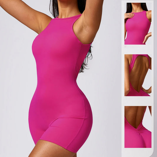 Macacão Fitness Feminino – Sexy, Costas Abertas, Secagem Rápida, Levantamento de Quadril, Esporte e Lazer, Academia, Corrida e Treino ao Ar Livre