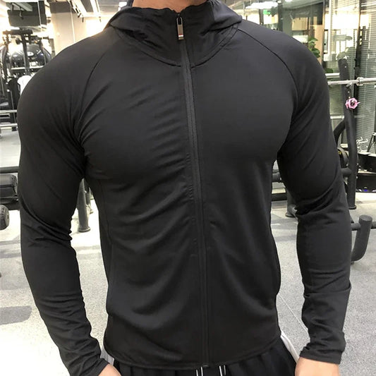 Jaqueta de Esporte Masculina com Capô e Zíper - Camiseta de Inverno e Outono para Corrida, Fitness e Academia, Roupas Esportivas 2025