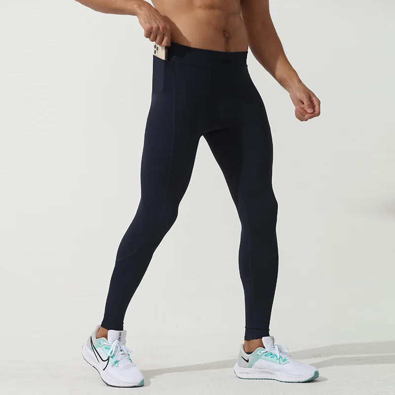Calças de Compressão Masculinas Dry Fit para Corrida – Leggings de Academia com Bolso para Celular, Calças de Treinamento, Roupas Esportivas para Fitness