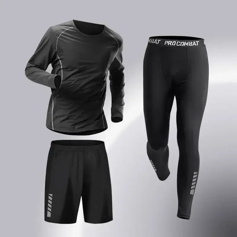 Conjunto Esportivo Masculino 3-5 Peças para Corrida - Roupas de Treinamento, Compressão e Legging Secagem Rápida