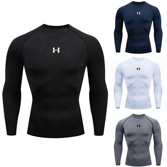 Camisa de Compressão Masculina para Corrida – T-shirt de Manga Longa, Ideal para Academia e Treinos, Suéter de Corrida, Roupa Esportiva Masculina, Camisa Atlética para Jogging
