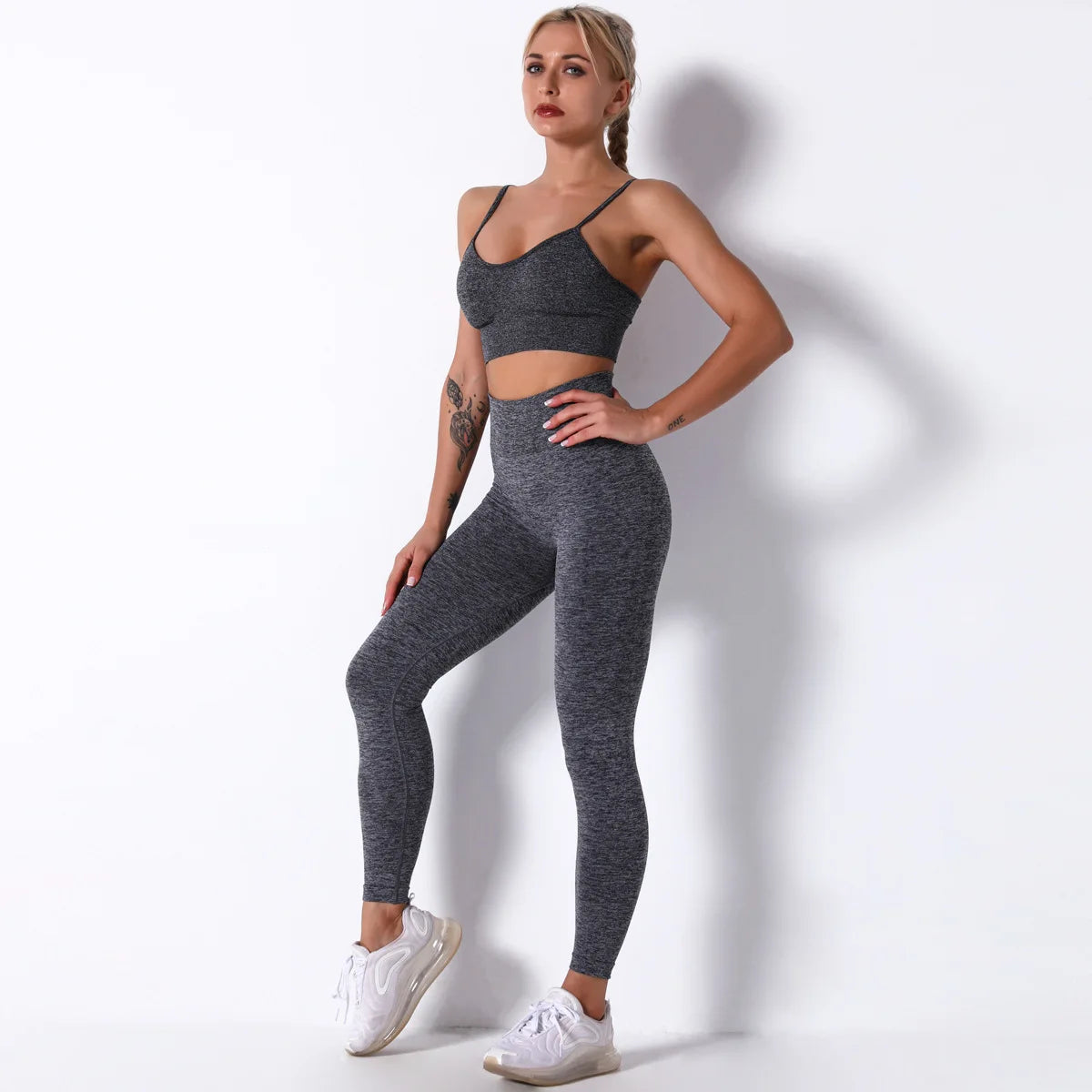Conjunto de Yoga Feminino – Conjunto Esportivo Sexy Sem Costura para Mulheres, Roupas de Academia, Leggings Fitness, Traje de Corrida e Treinamento