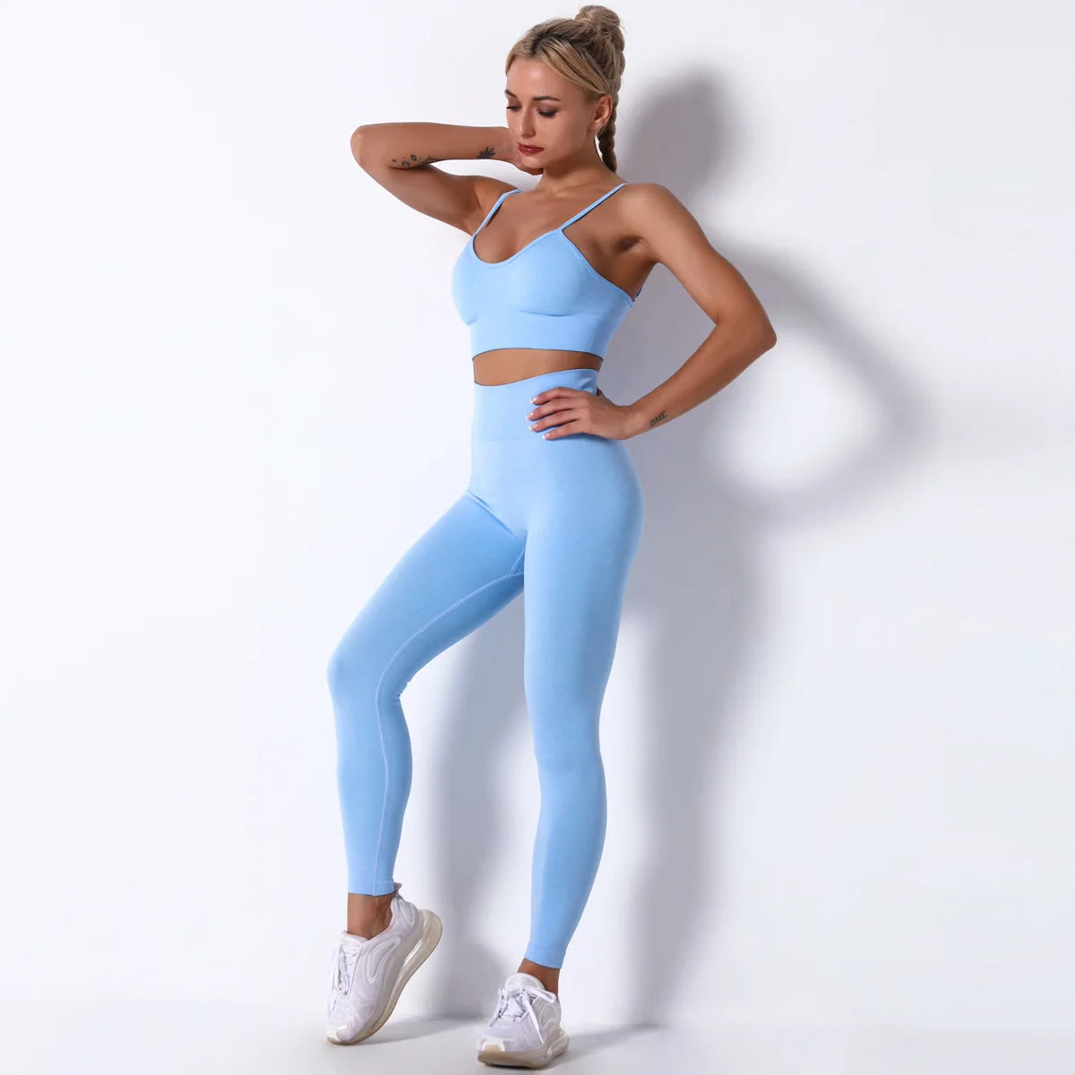 Conjunto de Yoga Feminino – Conjunto Esportivo Sexy Sem Costura para Mulheres, Roupas de Academia, Leggings Fitness, Traje de Corrida e Treinamento