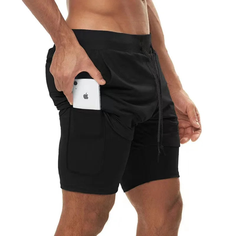 Shorts Masculino para Corrida 2 em 1 - Secagem Rápida, Duplo Forro, Academia, Fitness, Treino e Esportes