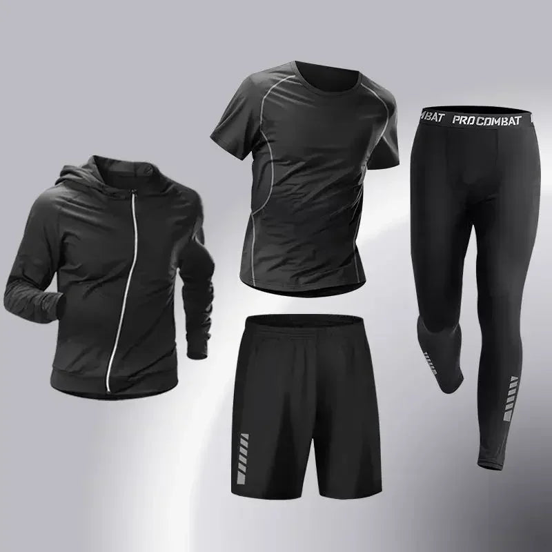 Conjunto Esportivo Masculino 3-5 Peças para Corrida - Roupas de Treinamento, Compressão e Legging Secagem Rápida