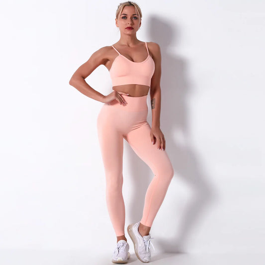 Conjunto de Yoga Feminino – Conjunto Esportivo Sexy Sem Costura para Mulheres, Roupas de Academia, Leggings Fitness, Traje de Corrida e Treinamento