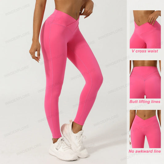 Legging Feminina Seamless - Cintura Alta V Cross, Levanta Bumbum, Secagem Rápida, Fitness, Yoga e Corrida