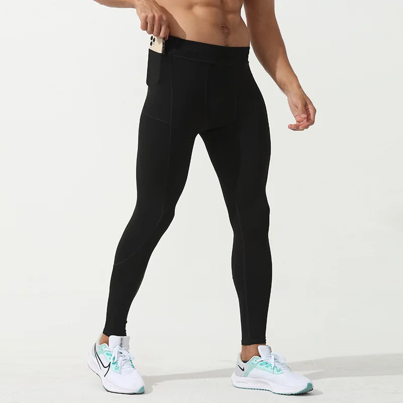 Calças de Compressão Masculinas Dry Fit para Corrida – Leggings de Academia com Bolso para Celular, Calças de Treinamento, Roupas Esportivas para Fitness