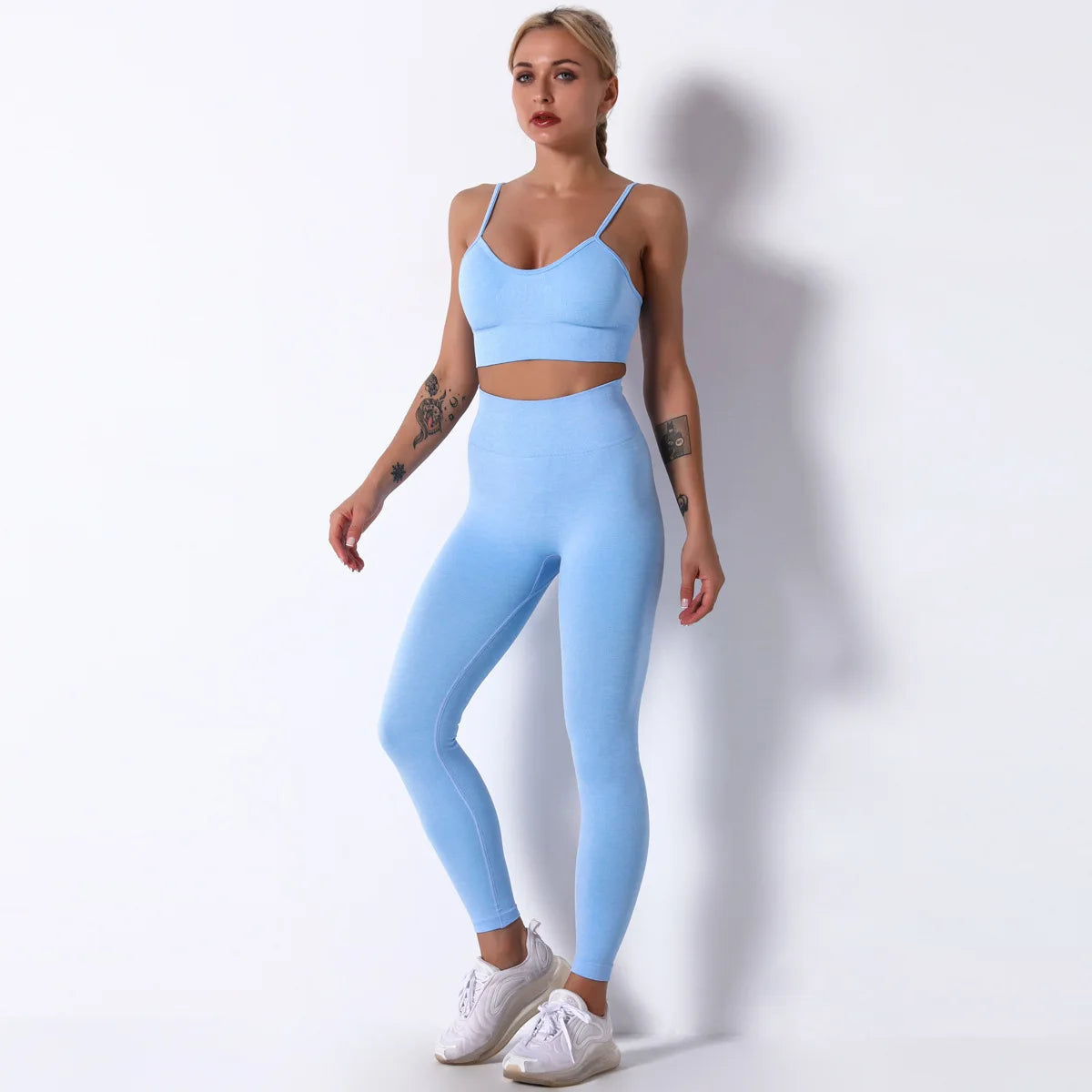Conjunto de Yoga Feminino – Conjunto Esportivo Sexy Sem Costura para Mulheres, Roupas de Academia, Leggings Fitness, Traje de Corrida e Treinamento
