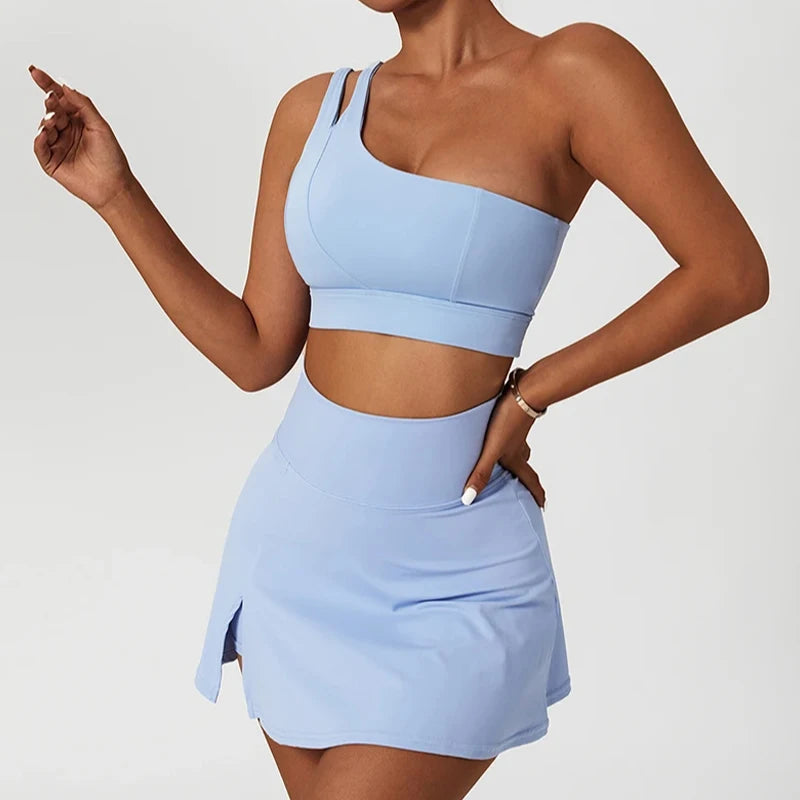 Conjunto Esportivo Feminino – Conjunto de Yoga, Saia Shorts, Traje Esportivo para Academia, Fitness, Tênis e Golfe, 2 Peças