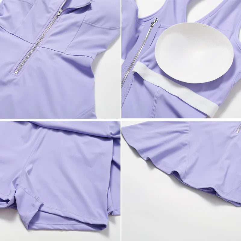 Conjunto Esportivo Feminino – Conjunto de Yoga, Saia Shorts, Traje Esportivo para Academia, Fitness, Tênis e Golfe, 2 Peças